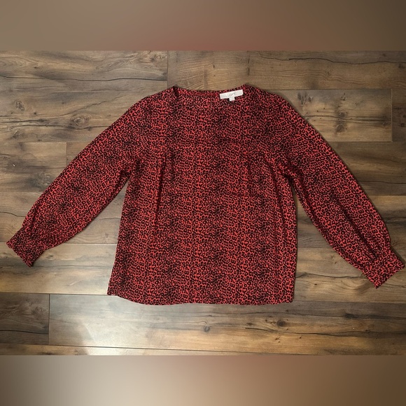 🖤 LOFT Red & Black Leopard Print Blouse – Size M - Picture 1 of 8
